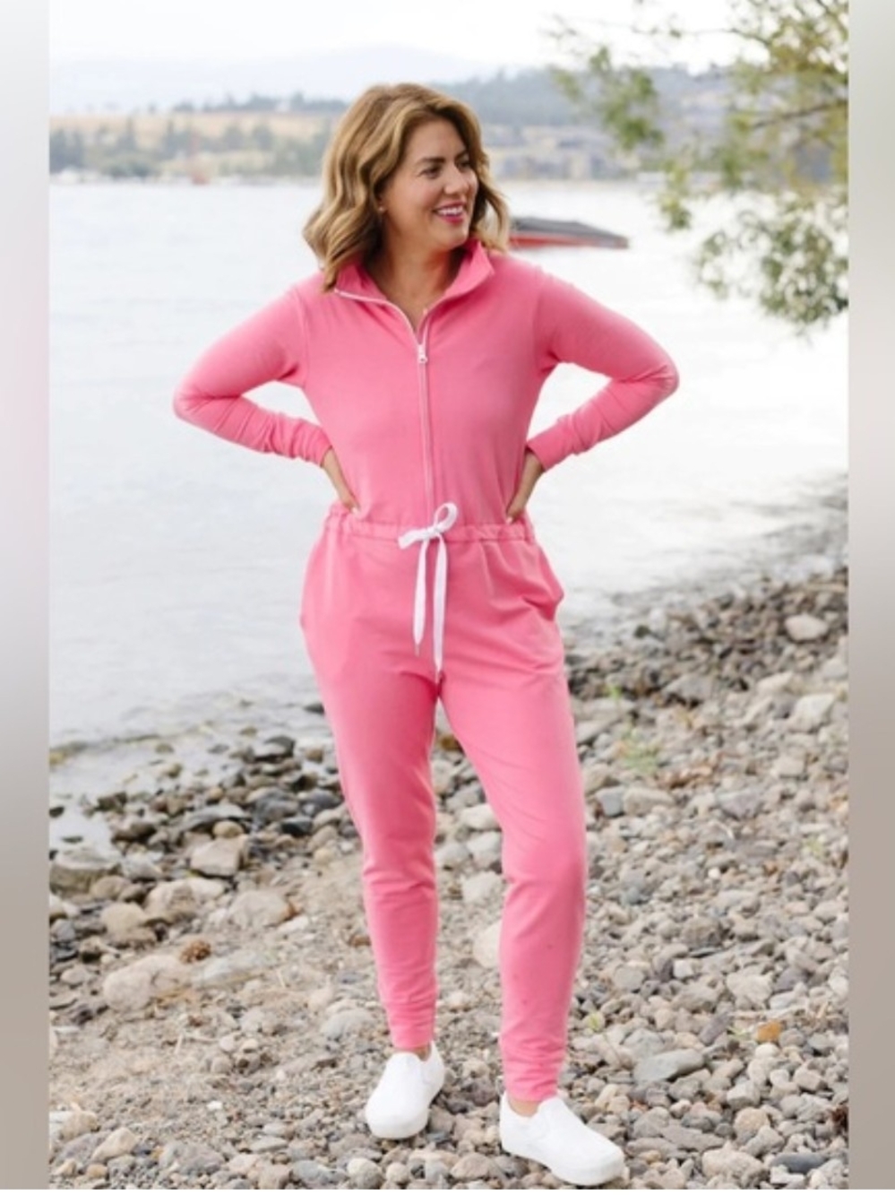 Smash + Tess coral pink zip-up romper